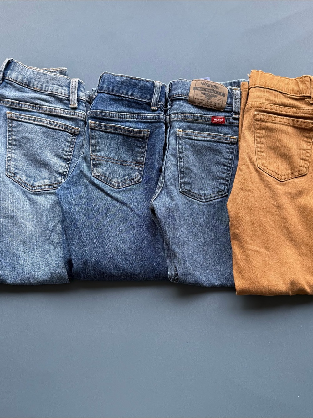 Wrangler Slim Jeans Bundle in Light Blue, Mid Blue, Dark Blue & Tan